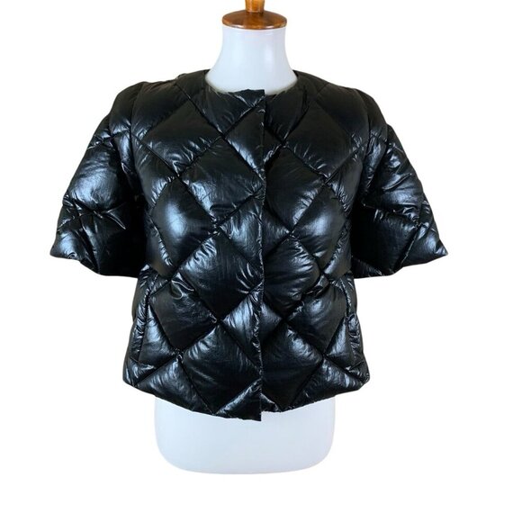 Glamourpuss NYC Short Sleeve Black Down Puffer Jacket Quilted Button Front Small - Picture 1 of 7